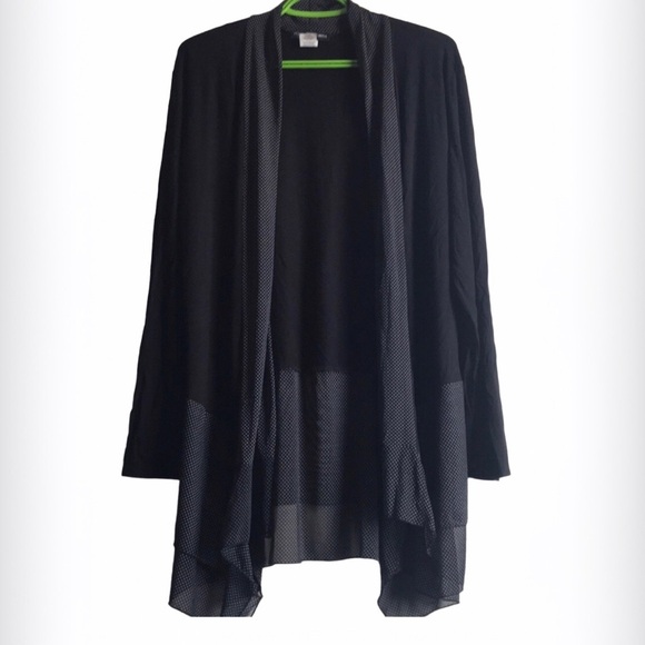 KIM & CAMI Longline Open Front Black Polka Dot Large Cardigan - Picture 1 of 5